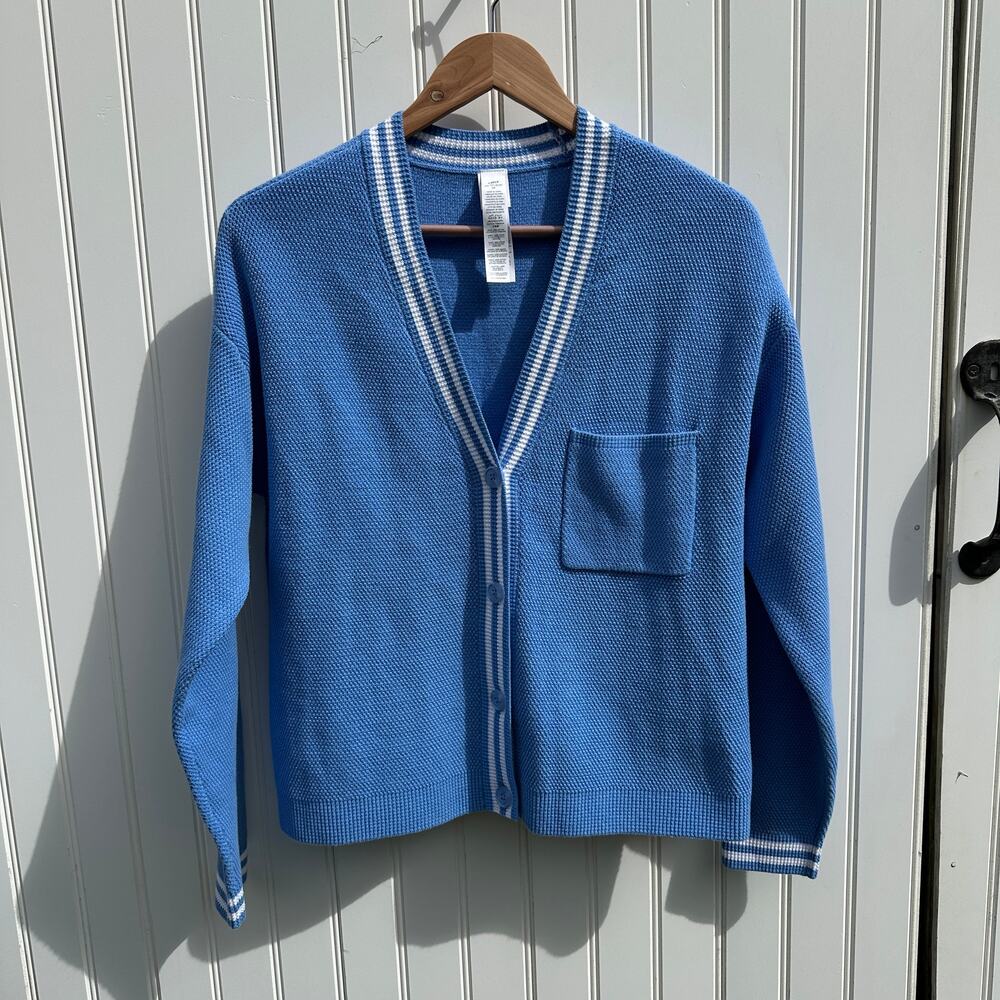 Alo Yoga Tennis Club Sweater Knit Cardigan XS Extra Small Crystal Clear Blue EUC